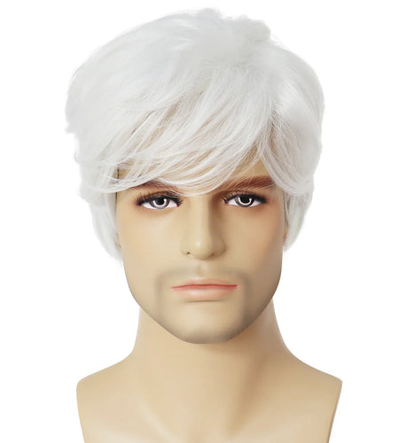 White Wig Short Hair Cosplay Wigs for Men Natural Looking White Old Man Wig with Bangs Halloween Costume Wig Male Sale