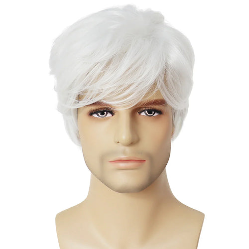 Load image into Gallery viewer, White Wig Short Hair Cosplay Wigs for Men Natural Looking White Old Man Wig with Bangs Halloween Costume Wig Male Sale
