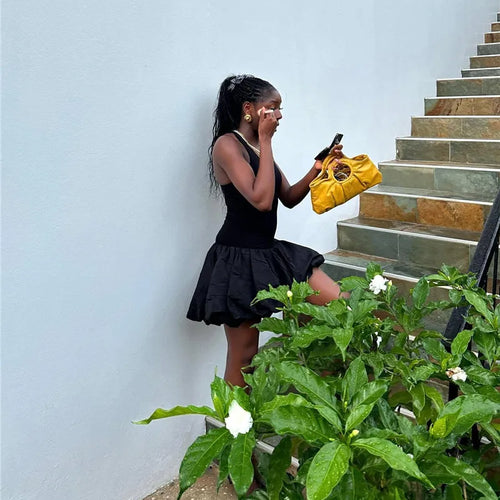 Load image into Gallery viewer, Black Sleeveless Puffy Dress For Women Fashion Round Neck High Waist Backless A-line Loose Sexy Dress Clothes
