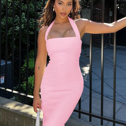Load image into Gallery viewer, Elegant Halter Solid Backless Sexy Bodycon Maxi Prom Dress Summer Women Y2K Clothes Wedding Birthday Party Wholesale
