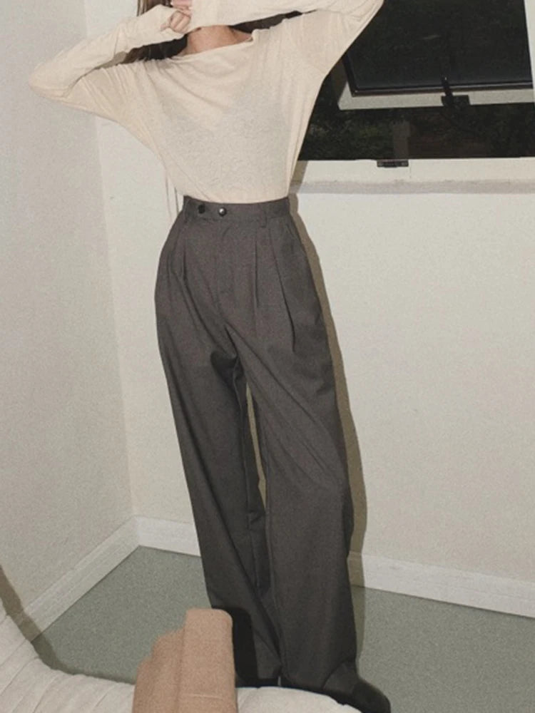 Casual Loose Wide Leg Pants For Women High Waist Solid Minimalist Trousers Female Autumn Clothes Korean Fashion