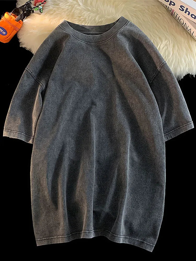 100% Combed Cotton T-shirt Acid Washed T Shirt For Men Unisex Vintage T-shirt Y2k Casual Top Tee Men's Clothing