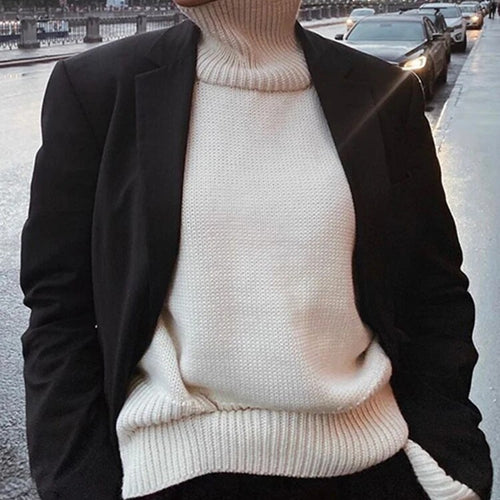 Load image into Gallery viewer, Solid Casual Sweaters For Women Turtleneck Long Sleeve Loose Chic Minimalist Sweater Female Fashion Clothing
