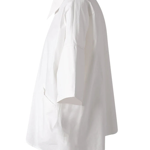 Load image into Gallery viewer, Women White Irregular Hem Pocket Big Size Blouse New Lapel Half Sleeve Shirt Fashion Tide Spring Summer 2025 CPG3166

