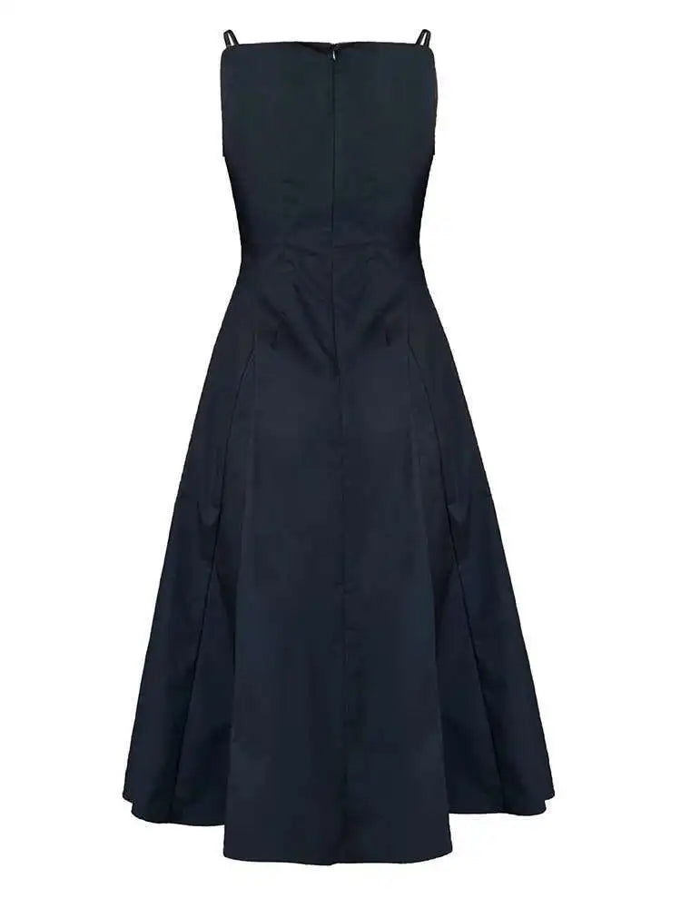 Women Black Pleated Elegant Pleated Long A-line Dress New Round Neck Sleeveless Fashion Tide Spring Summer 2025 1DH6117