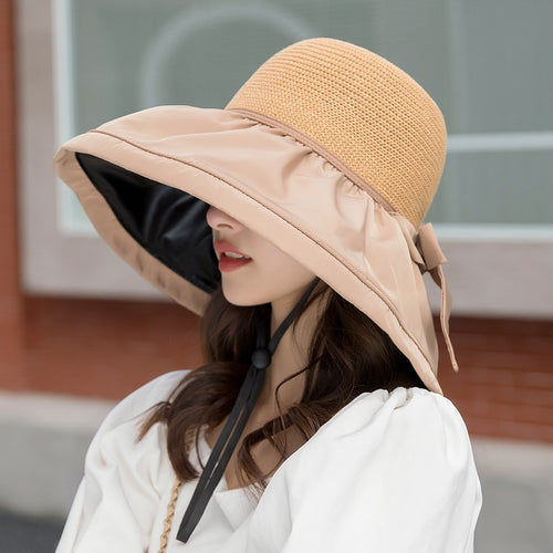 Load image into Gallery viewer, Women&#39;s Summer Shade Cap Fashion Big Brim Hollow Out Ceiling Design Sun Hat Female Travel Bow Bucket Hat
