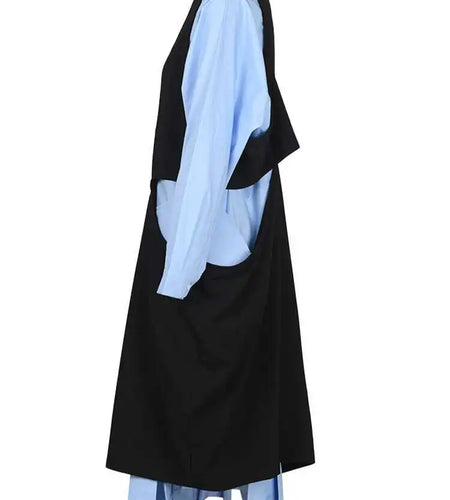 Women Blue Color-block Big Size Long Dress New Round Neck Long Sleeve Loose Fit Fashion Tide Spring Autumn 2025 1DH5325