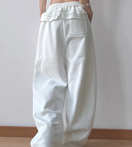 High Elastic Waist Gray Ruffles Drawstring Wide Leg Pants New Trousers Women Fashion Tide Spring Autumn 2025 1DH9617