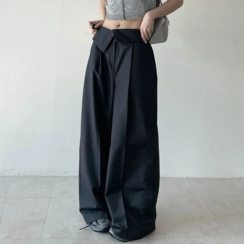Load image into Gallery viewer, Korean Fashion Straight Suit Pants Solid Basic Harajuku Turn-Down Waist Wide Leg Trousers Folds Baggy Sweatpants 2023
