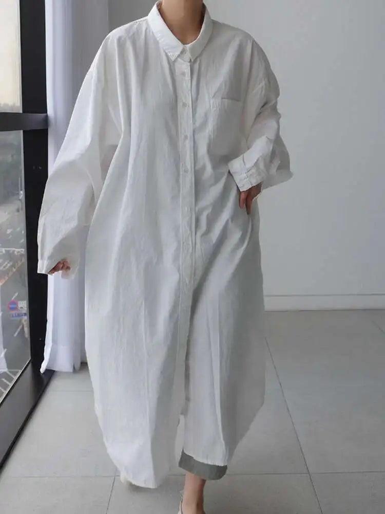 Women White Brief Long Big Size Blouse New Lapel Long Sleeve Loose Fit Shirt Fashion Tide Spring Autumn 2025 1DH0485