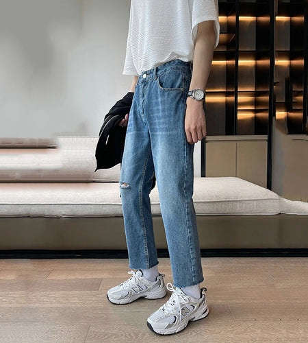 Spring Summer New Men's Jeans Korean Slim Fit Denim Pants Men Versatile Slight Elastic Trousers Fashion Tide 9C5131