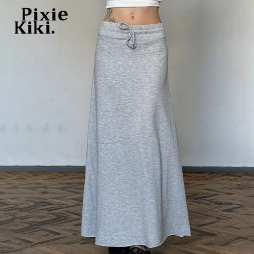 Load image into Gallery viewer, Drawstring Elastic Low Waist Fishtail Maxi Skirt Fall Clothes 2024 Women Casual Grey Knitted Long Skirts P67-CI41
