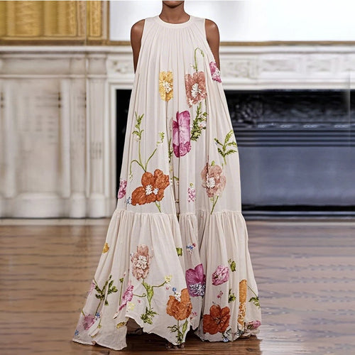 Load image into Gallery viewer, Summer Vacations Sleeveless Maxi Dresses Women 2025 Floral Printed Pleated Woman Elegant Vintage Evening Long Dresses
