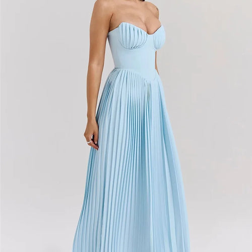 Load image into Gallery viewer, Off-shoulder Backless Pleated Maxi Dress For Women Fashion Strapless Sleeveless High Waist Bodycon Sexy Long Dress
