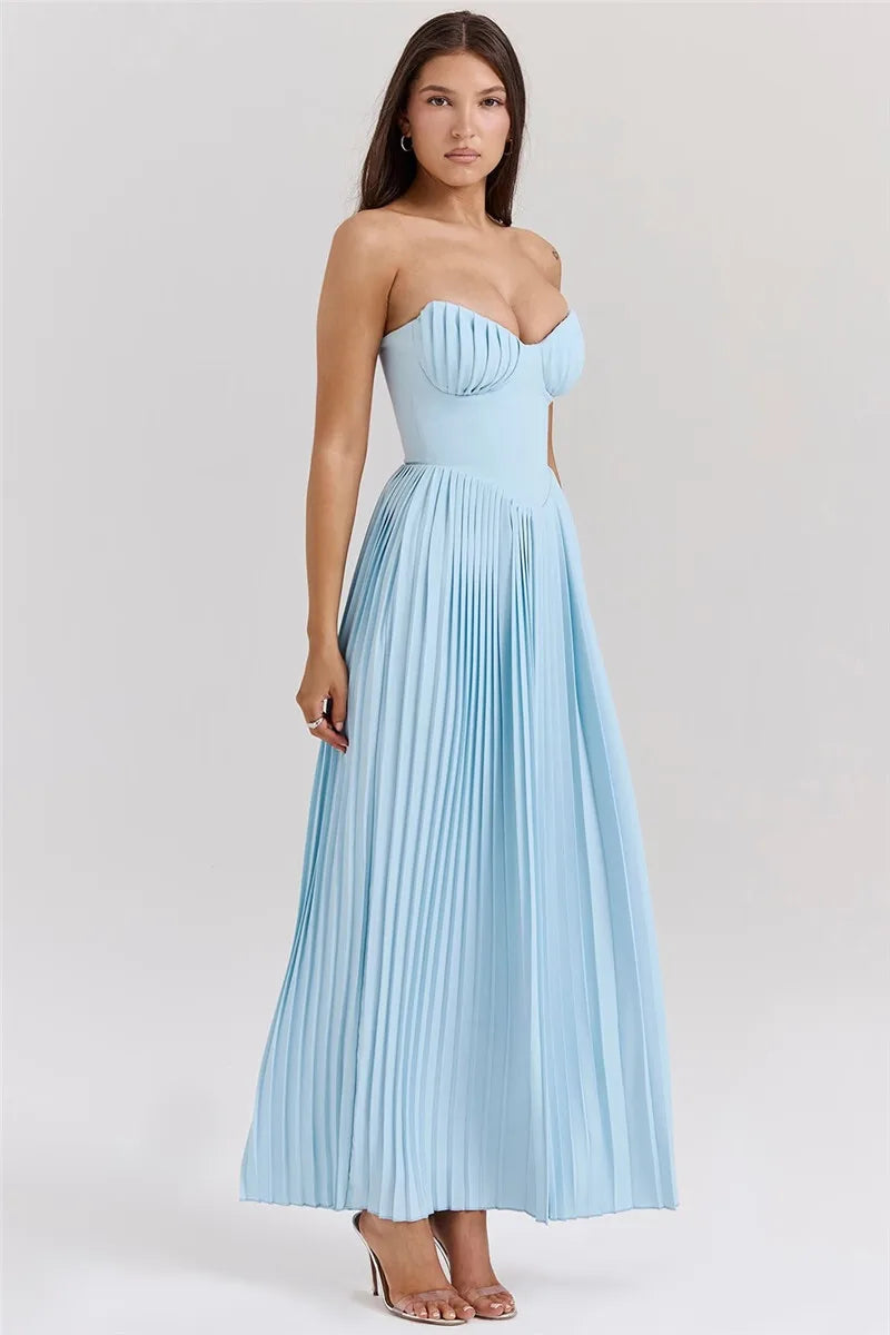 Off-shoulder Backless Pleated Maxi Dress For Women Fashion Strapless Sleeveless High Waist Bodycon Sexy Long Dress