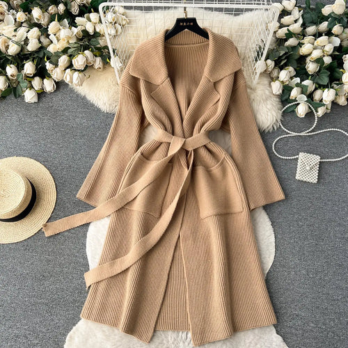 Load image into Gallery viewer, Korean New Autumn Winter Women Simplicity Solid Long Sleeves Vacation Bandage Cardigan Knitwear Sweater Coat Fashion Trend Thick
