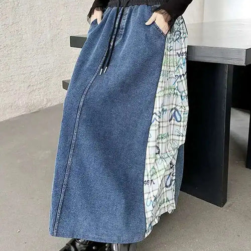 Load image into Gallery viewer, High Elastic Waist Green Pattern Printed Denim A-line Half-body Skirt Women Fashion Tide New Spring Autumn 2025 1DH8732
