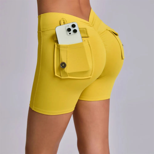 Load image into Gallery viewer, Deep V Back Yoga Shorts Women Pocket Scrunched Butt Gym Leggings High Waist Push Up Tights Sexy Booty Sports Shorts Fitness
