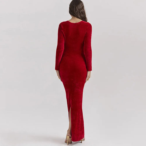 Load image into Gallery viewer, Velvet Long Sleeve Sexy Maxi Dress For Women Elegant V Neck Back Slit Bodycon Sexy Club Party Dress Clubwear Dresses
