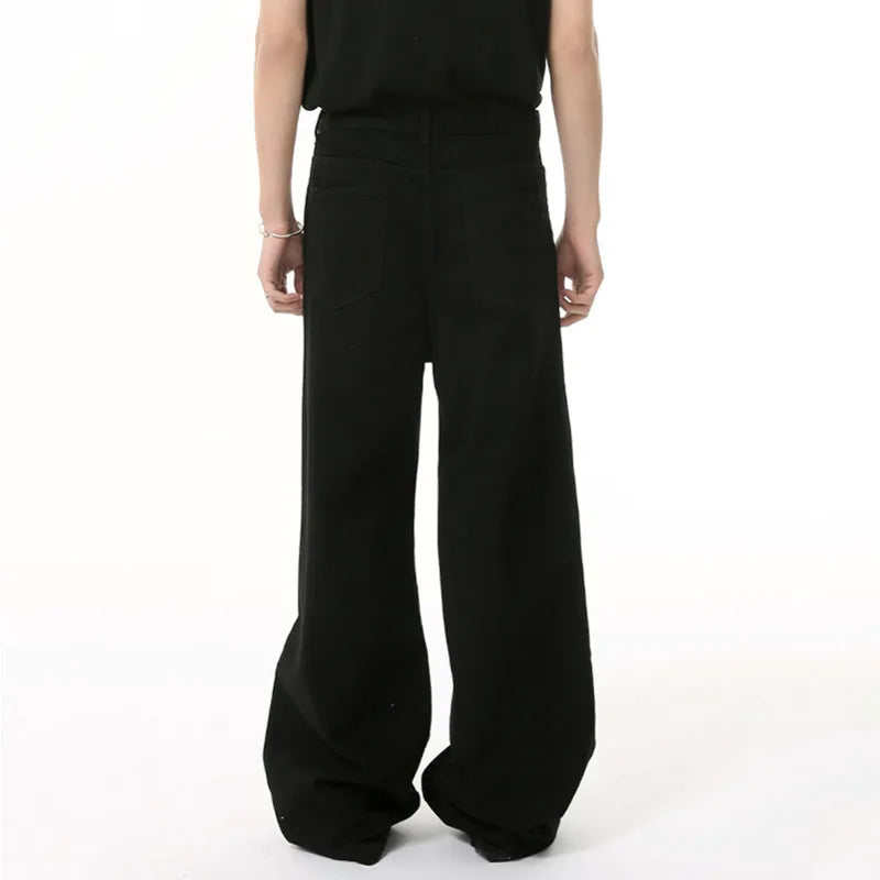 Deconstruction Men's Jeans New Trendy High Street Style Straight Leg Line Design  Solid Color Casual Menwear 9W1686