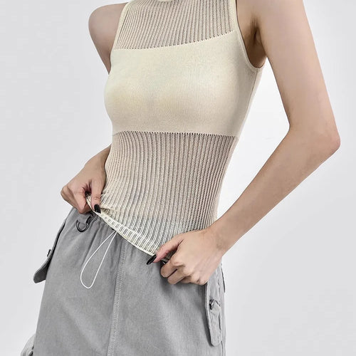 Load image into Gallery viewer, Grunge Patchwork Tank Top Hollow Out Turtleneck Knitted Vest Y2k Aesthetics Harajuku Tanktop Korean Style Sleeveless A-007
