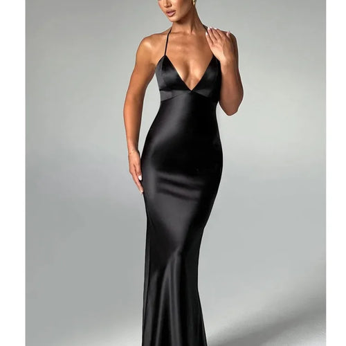 Load image into Gallery viewer, Sexy Sleeveless Backless Slim Fitting Dress For Women Elegant Party Evening Long Dress Satin Temperament Female Vestidos
