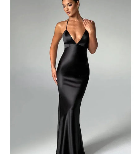 Sexy Sleeveless Backless Slim Fitting Dress For Women Elegant Party Evening Long Dress Satin Temperament Female Vestidos