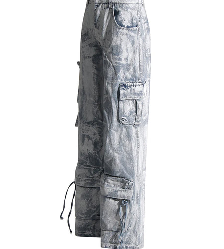 Colorblock Patchwork Pockets Streetwear Denim Pants For Women High Waist Spliced Button Loose Cargo Jeans Female