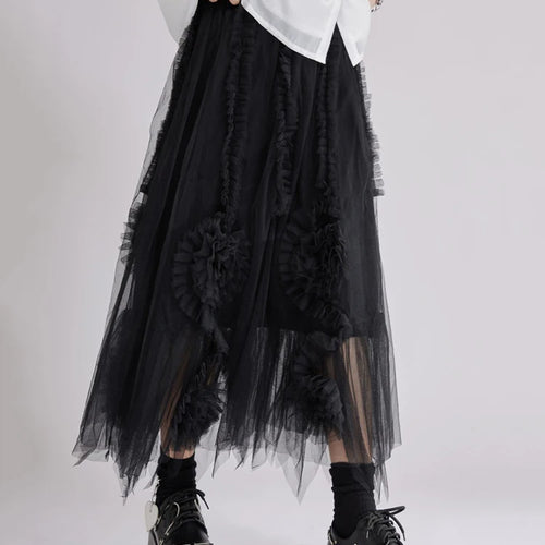 Load image into Gallery viewer, High Elastic Waist Apricot 3d Flower Mesh A-line Half-body Skirt Women Fashion Tide New Spring Autumn 2025 1DJ1515
