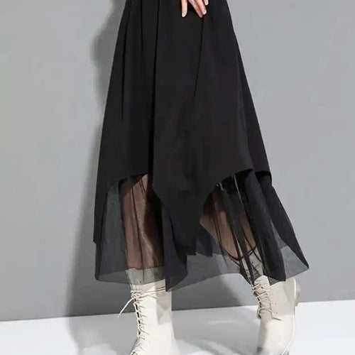 Load image into Gallery viewer, High Elastic Waist Black Mesh Fake Two Long CasualHalf-body Skirt Women Fashion Tide New Spring Autumn 2025 1DF6509
