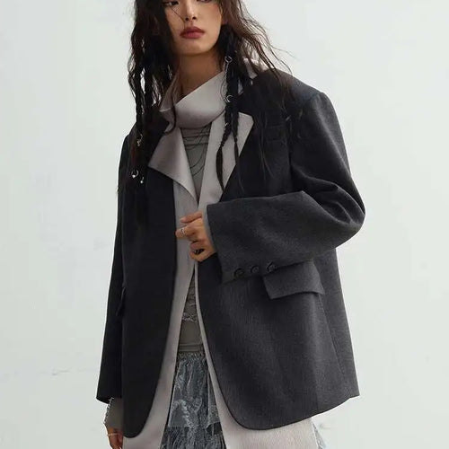 Load image into Gallery viewer, Women Black Irregular Big Size Blazer New Lapel Scarf Long Sleeve Fit Jacket Fashion Tide Spring Autumn 2025 1DH2113
