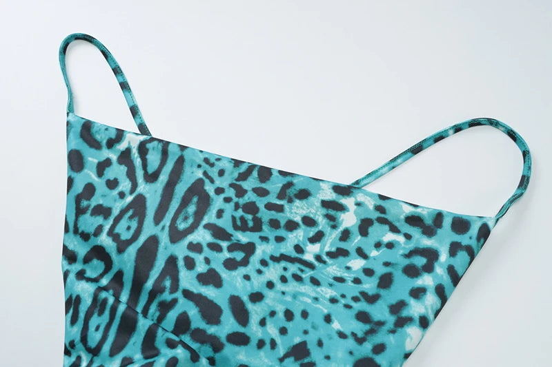 Leopard Print Spaghetti Strap Sexy Maxi Dress For Women Fashion Strapless Sleeveless Backless Printed Long Dress
