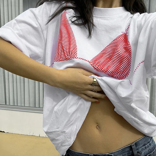 Load image into Gallery viewer, Casual Underwear Pattern Printed Short Sleeve T-shirts Women White Loose Round Neck Top Tees Summer All Match Clothes
