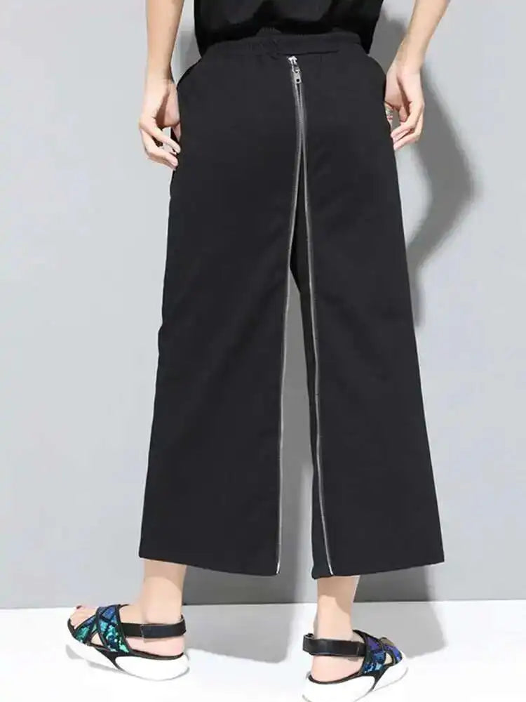 High Elastic Waist Black Zipper Two Ways Wear Long Wide Leg Pants New Trousers Women Fashion Tide Spring Autumn 2025 JS994