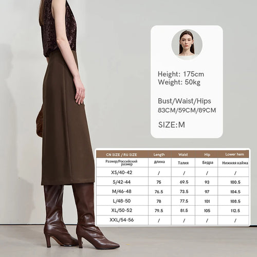 Load image into Gallery viewer, Minimalist Women Brown Skirts 2025 Autumn Retro Brushed Twill Side Slit Office Lady Midi Skirts Woman Clothing 12543057
