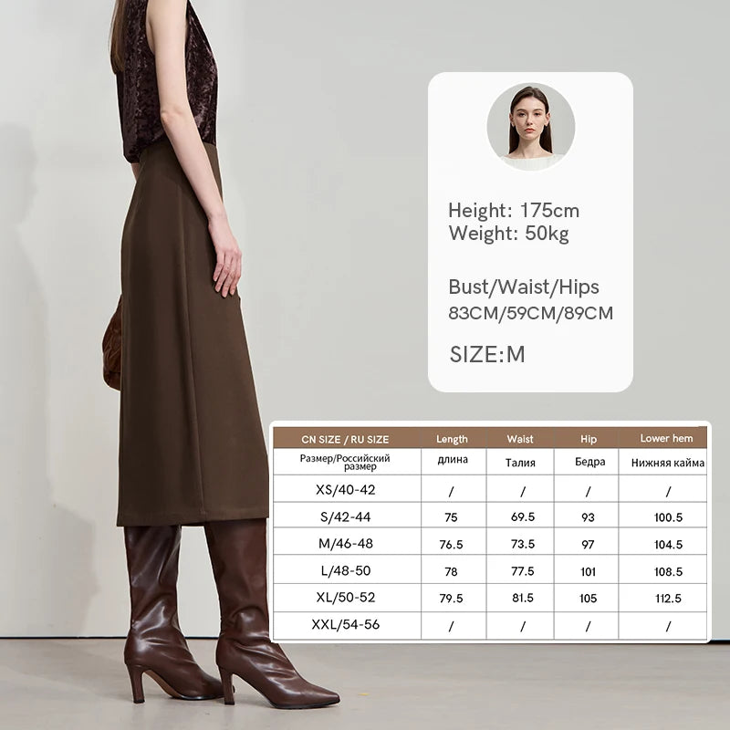 Minimalist Women Brown Skirts 2025 Autumn Retro Brushed Twill Side Slit Office Lady Midi Skirts Woman Clothing 12543057
