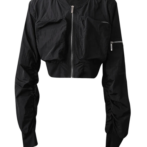 Load image into Gallery viewer, White Pocket Pocket Zipper Short Jacket New Stand Collar Long Sleeve Women Coat Fashion Tide Spring Autumn 2025 CPG3011
