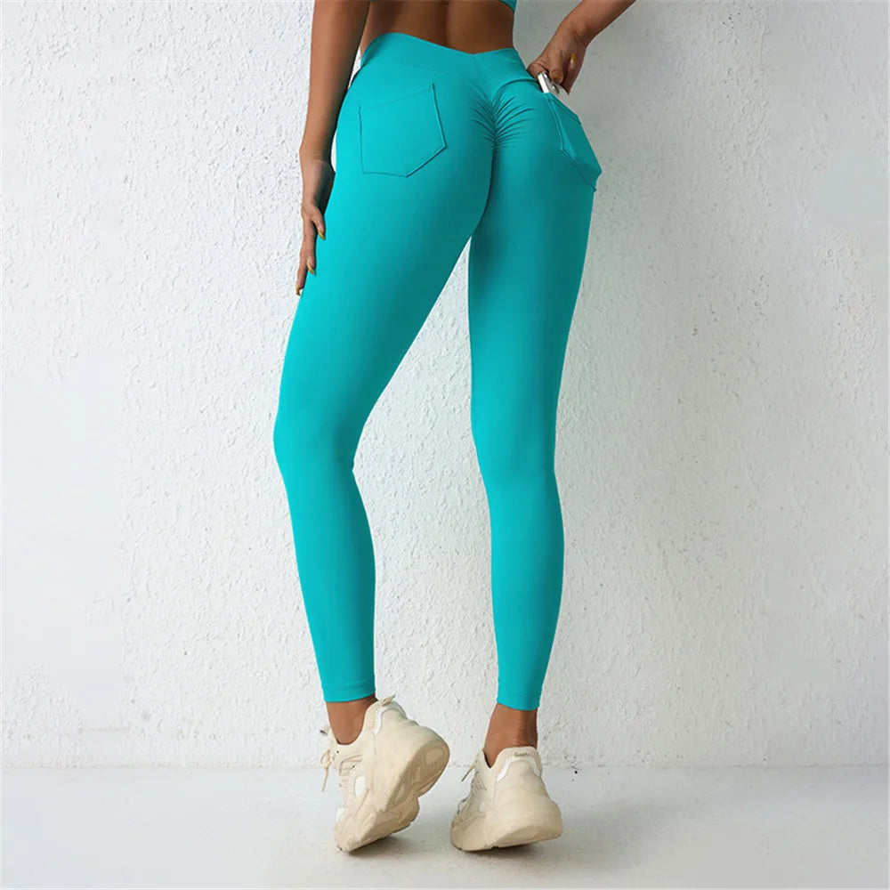 V Waist Nylon Scrunch Yoga Pant Women Sport Legging Gym Squat Proof Fitness Pant Hip Lift Workout Shorts Tights Active Wear