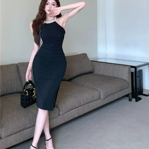 Load image into Gallery viewer, Office Ladies Bodycon Pink Halter Dress Women Designer Sexy Wrap Off Shouler Split Dresses  Slim Party Outfits
