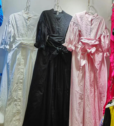 Solid Spliced Folds Fashion Dresses for Women Round Neck Half Sleeves Patchwork Single Breasted Dress Female New