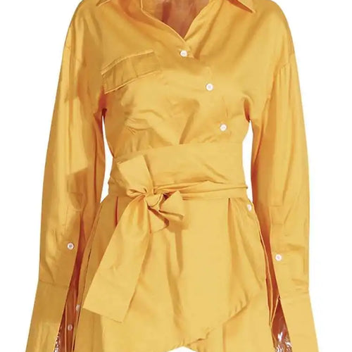 Load image into Gallery viewer, Women White Irregular Bandage Slit Shirt Dress New V-Neck Long Sleeve Loose Fit Fashion Tide Spring Autumn 2025 1DE9884
