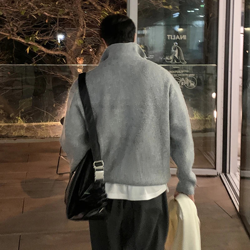 Men's Sweater New Korean Style Simple Trendy Casual Half Zipper Pullover Design Turn-down Collar Stylish Male Top 9W1813