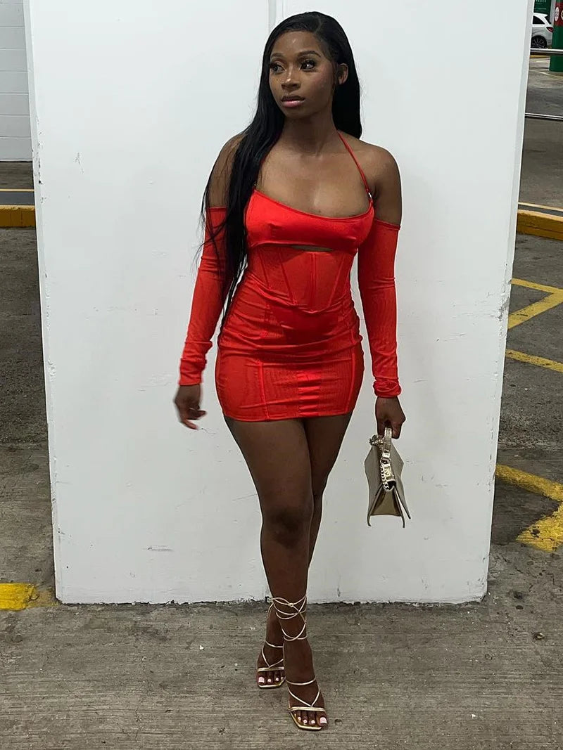 Sexy Hollow Out Backless Mini Dress For Women Elegant Spaghetti Strap Bodycon Party Short Dresses Vestido Clubwear