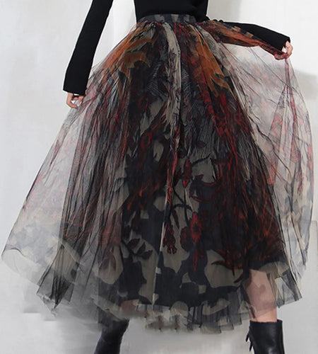 Hit Color Loose Casual Mesh Skirts For Women High Waist Temperament Elegant Skirt Female Fashion Style Fashion New