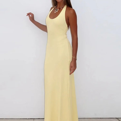 Load image into Gallery viewer, Halter Backless Sexy Maxi Dress Women Gown Summer New Solid U Neck Sleeveless High Waist Long Dress Elegant 2025
