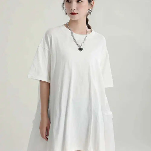 Load image into Gallery viewer, Women Black Ruffles Irregular Big Size Mini Dress New Round Neck Short Sleeve Fashion Tide Spring Summer 2025 1DH9574

