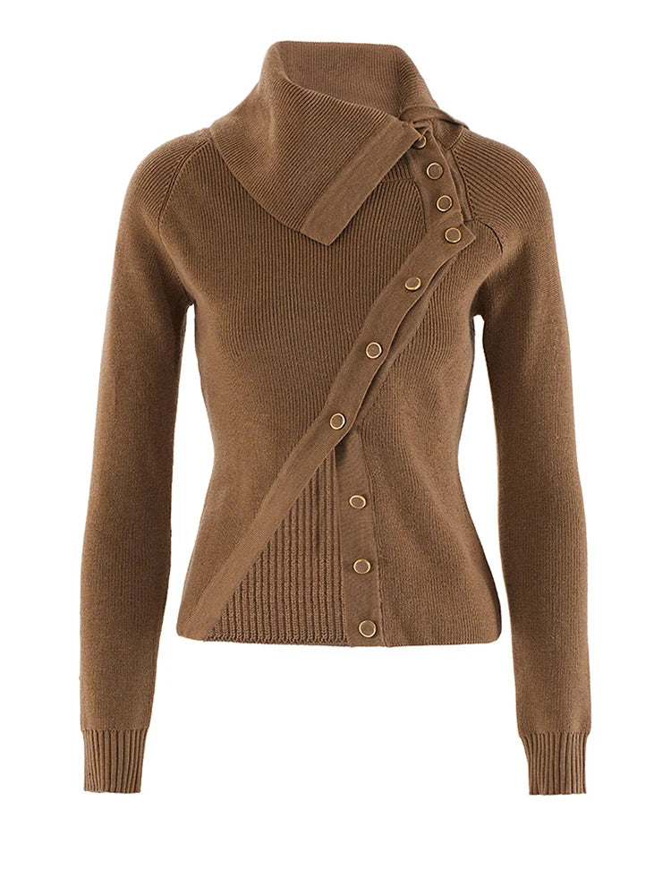 Brown Irregular Slim Knitting Sweater Turtleneck Long Sleeve Women Pullovers New Fashion Tide Spring Autumn 2025 CPDB243