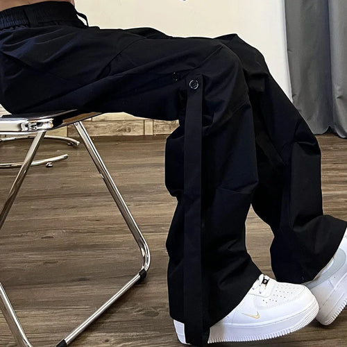 Load image into Gallery viewer, High Street Pleated Overalls Men&#39;s Pants Fashion Loose Straight Button Casual Male Trousers Solid Color Darkwear 9A6007
