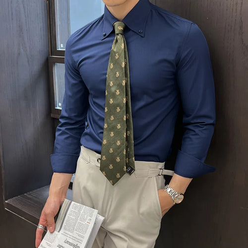 Load image into Gallery viewer, Men's New Long Sleeved Shirts Dark Striped Design Turn-down Collar Stylish Single Breasted Trendy Male Casual Tees 9W1875
