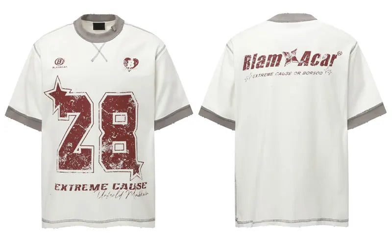 Vintage Men T-Shirt Y2K Grunge Graphic Printed Ripped Patchwork Streetwear Tshirt Hip Hop Harajuku Casual Punk Gothic Baggy Top